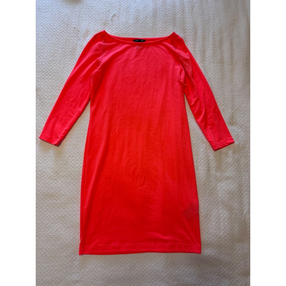 HM Basic Neon Coral Pink Long Sleeve Boat Neck T-Shirt Dress Small